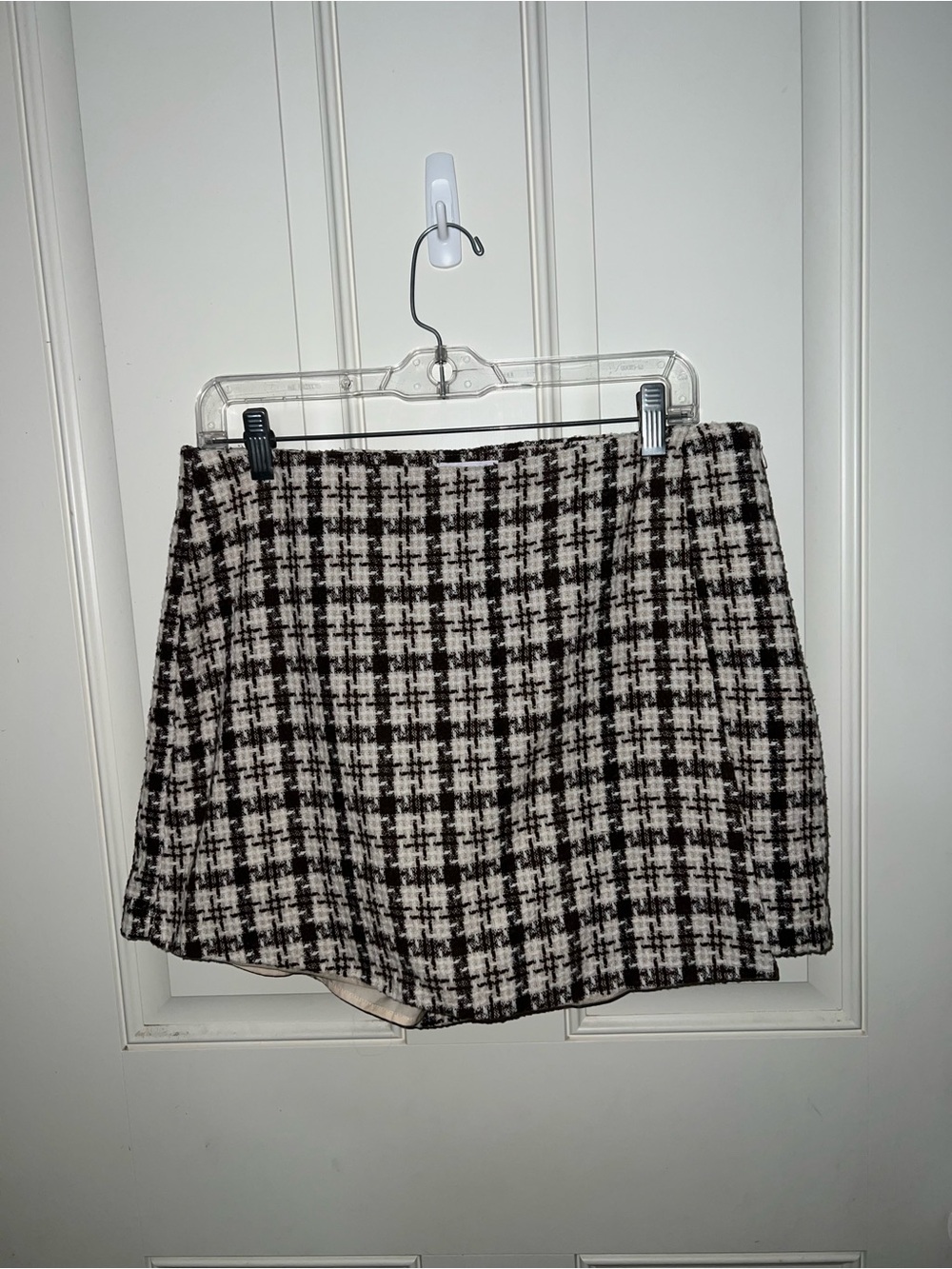 Pink Lily Brown &‎ White Lined Houndstooth Academia Preppy Casual Skort Sz L